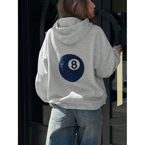 2025 new European and American foreign trade women's sweaters, long-sleeved hooded billiards print, women's casual drawstring hooded sweaters