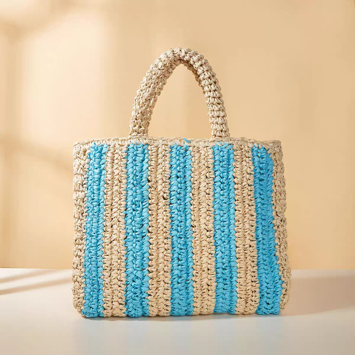 厂家批发明星同款包包竖条纹手提包草编包时尚休闲沙滩挎包托特包