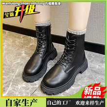 马丁靴子女2023年春秋季冬新款内增高加绒厚底百搭欧美英伦靴子女