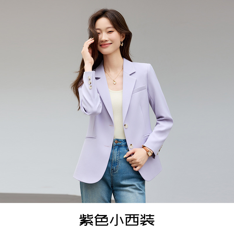 紫色休闲西装外套女2025新款春秋高级感气质职场通勤短款西服上衣|undefined