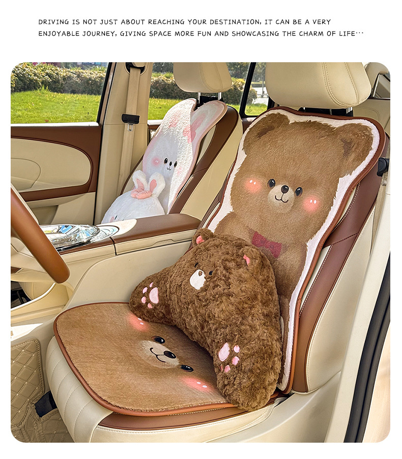 Cartoon Car Seat Cushion Winter Plush Cute Car Rear Seat Cushion Thickened Warm Car Seat Cover