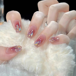 Little Red Book Explosions Wear Armor Medium and Long Pure Desire ins Wind Blush Broken Diamond Nail Art Pieces Wholesale Nail Patch