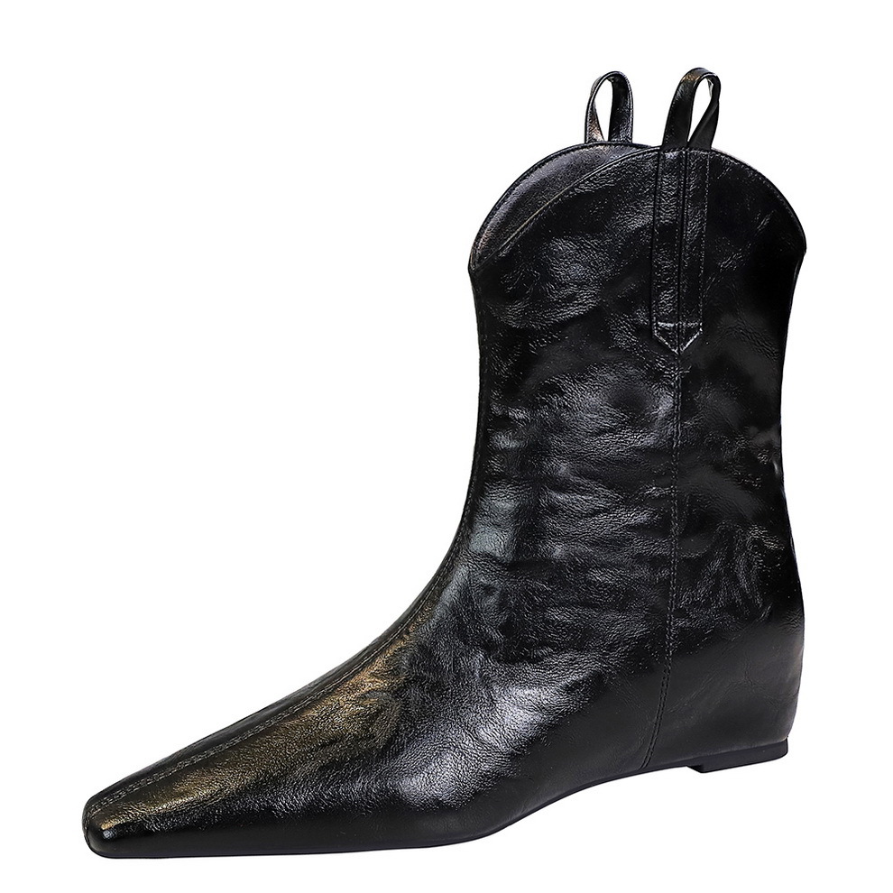 6632-12 Retro Style Fashionable Interior Height Increase, Middle Heel, Square Head, Hand Grip Pattern, Foot Trimming, Slimming Short Leg Boots, Seasonal Short Boots