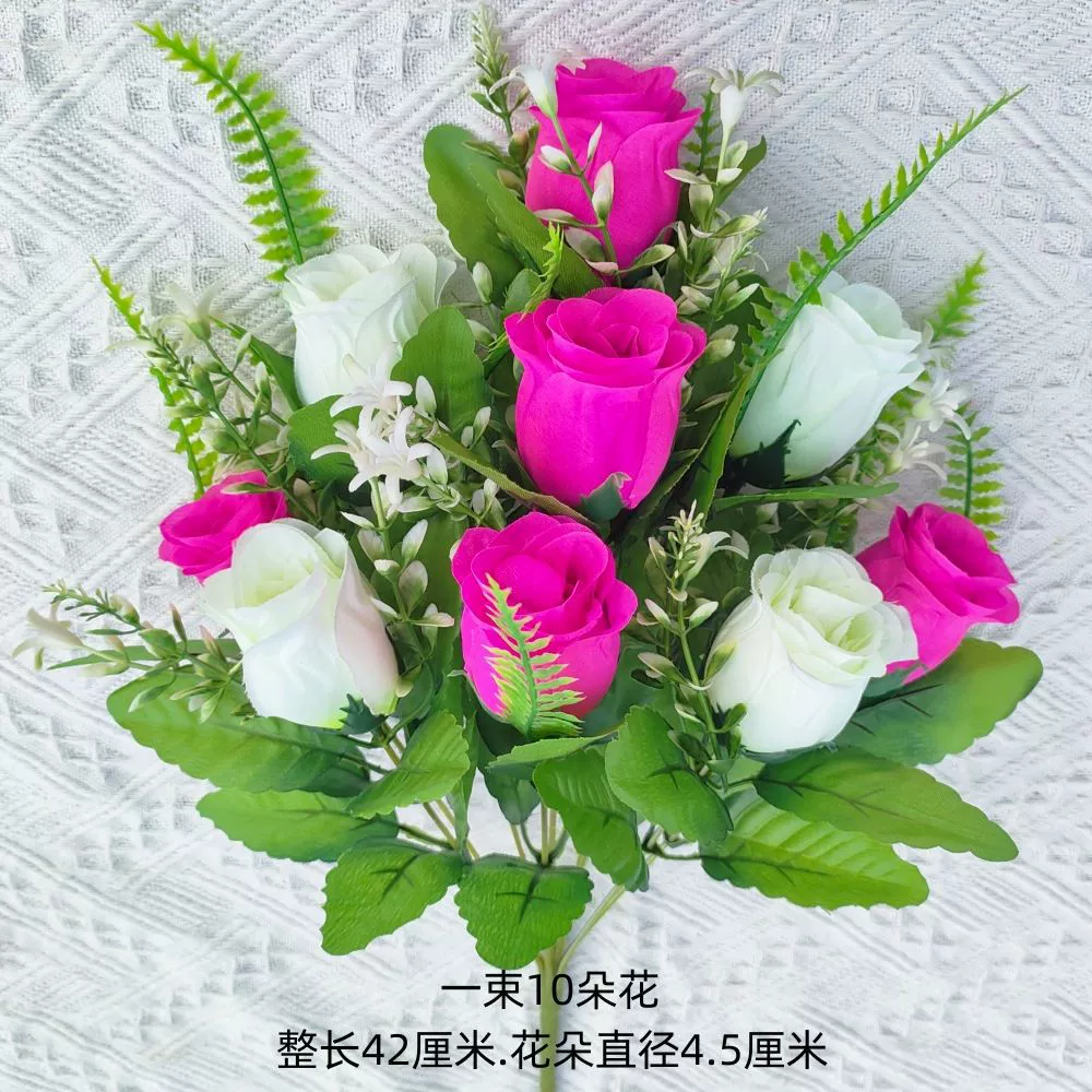  Flower 10-head two-color diamond rose fake flower single branch bedroom living room display decorative silk flower flower rose ins style