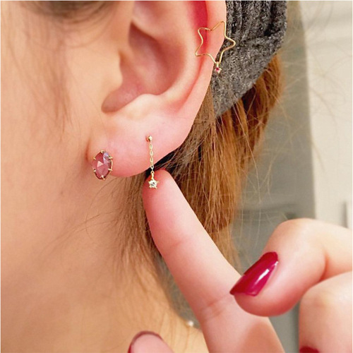 闭眼入迷你耳坠 气质长款流苏耳钉金珠链条简约祖母绿红锆石耳坠