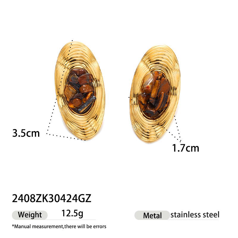 Taina europa y americana pendientes de acero inoxidable lujo ligero de alto nivel sensación de piedra triturada natural pendientes al por mayor joyería transfronteriza nicho