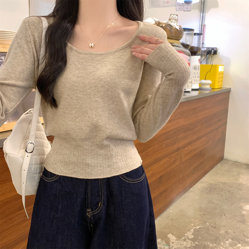 法式早秋低领露锁骨安迪绒针织打底衫女秋冬修身毛衣内搭长袖上衣|undefined