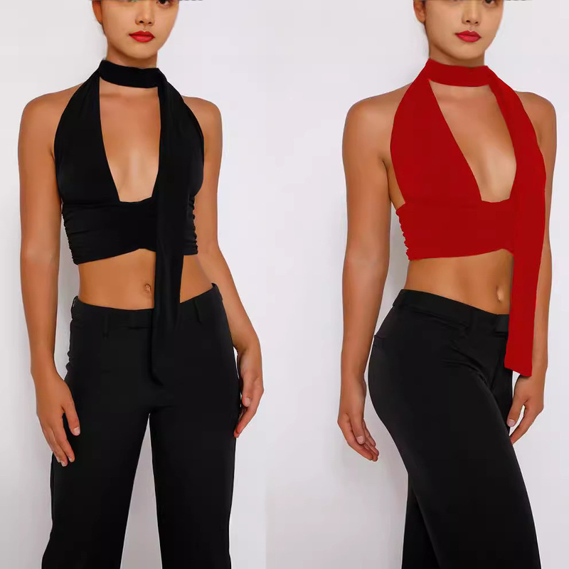 2023 spring new cross-border e-commerce independent station European and American women's top wrapped chest sexy neck hanging vest