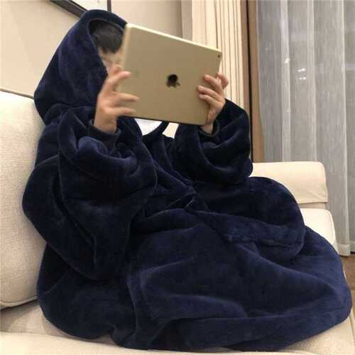 Cozy Lazy Blanket Flannel Pajamas TV Blanket Throw Blanket TV Blanket Outdoor Cold-Proof Hooded Home Wear Thickened Blanket
