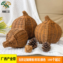 手工编织藤编桌面摆台南瓜创意复古造型适用客厅民宿农家乐等场景