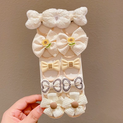 Milk brown ten-piece children's hair band high elasticity does not hurt hair rubber band hair rope tie hair cute baby hair accessories (Saç üçün rezinlər) - f8179-1-10-piece-flower-set-opp-bag