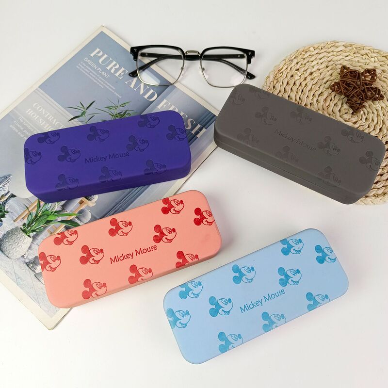Glasses Case with Mickey Mouse Pattern, Square Iron Anti-Pressure Case for Myopia Glasses and Sunglasses, Portable Sunglasses Case
