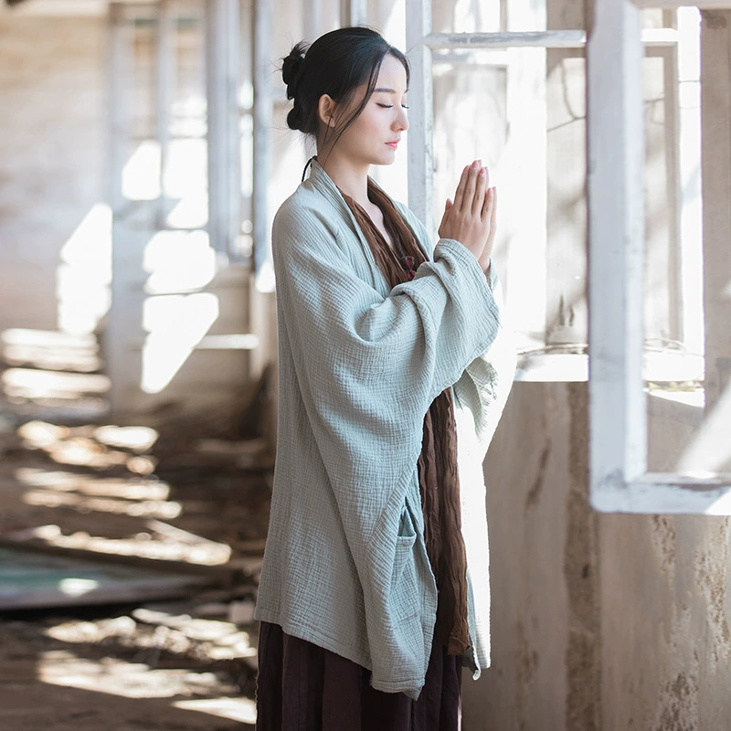 Зимний женский кардиган из хлопка и льна, новый, двухслойный, с оригинальной текстурой, свободный крой, в стиле бохо-зен, куртка-накидка