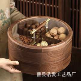 跨境木质圆形干果盒客厅待客水果小吃拼盘可旋转糖果盒零食坚果盒
