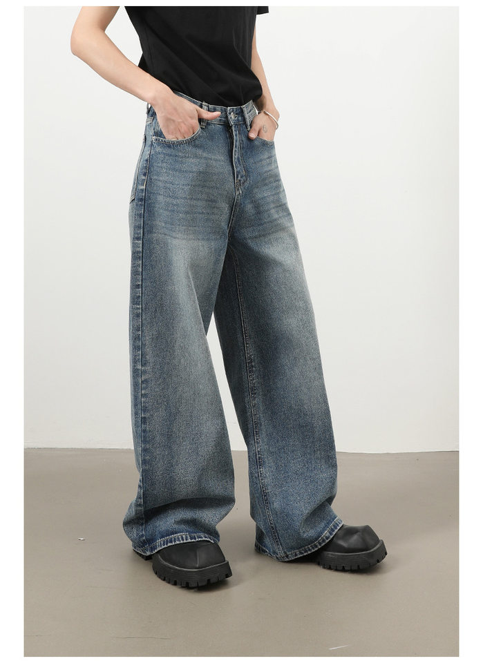 Quần jeans nam ống rộng phong cách Hàn Quốc đơn giản cơ bản đi làm đa năng — màu xanh chi tiết 9