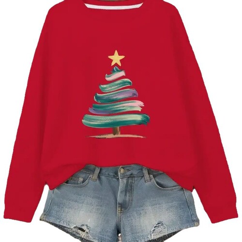 Hot-selling women's Christmas snowman snowflake pattern full-body printing round collar casual women's sweaters source factory