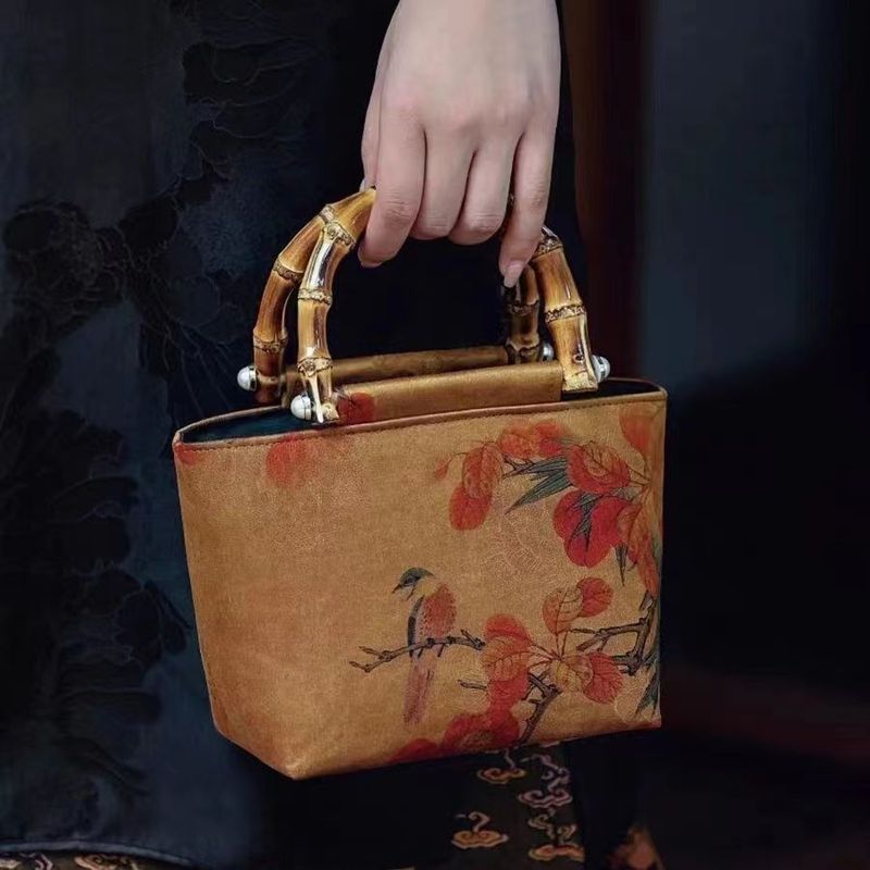 Original design Xiangyun yarn bamboo cheongsam handbag new Chinese style retro Hanfu bamboo handle handbag for women IN