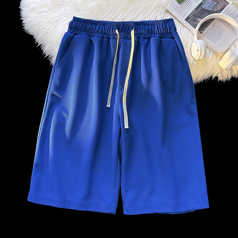 Directo de fábrica de verano de color sólido waffle shorts hombres de moda simple marca suelta quinta pantalones juventud Pantalones rectos