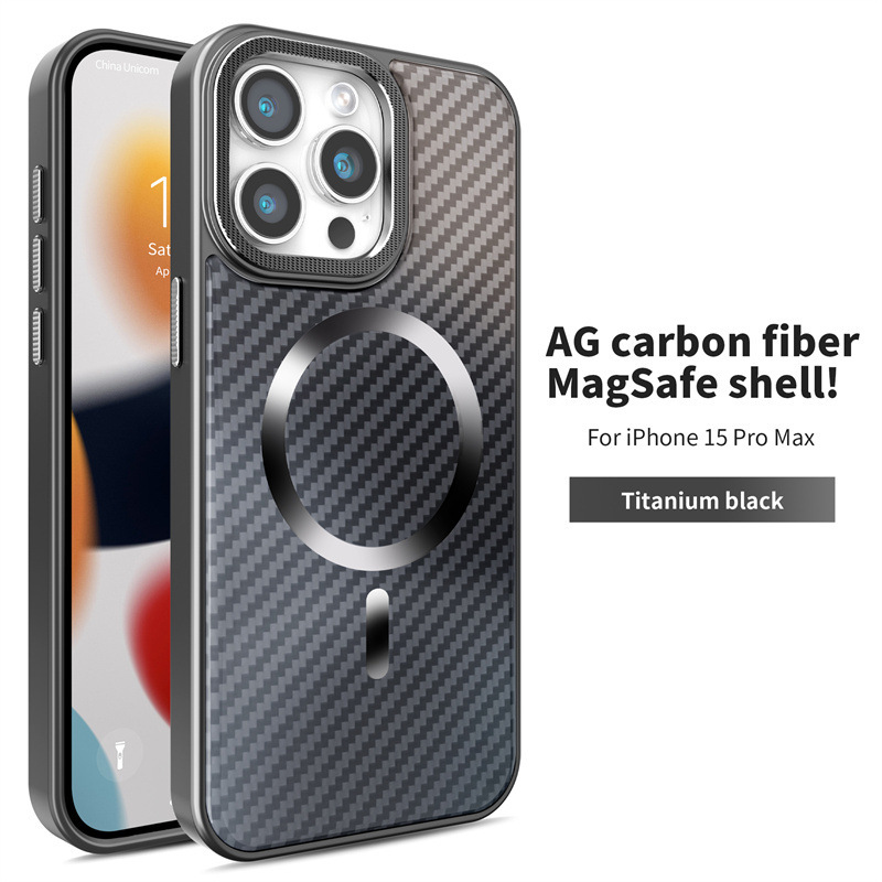 Ốp lưng iPhone từ tính MagSafe họa tiết sợi carbon — Màu đen titan, Màu vàng titan, Màu nguyên bản titan chi tiết 6