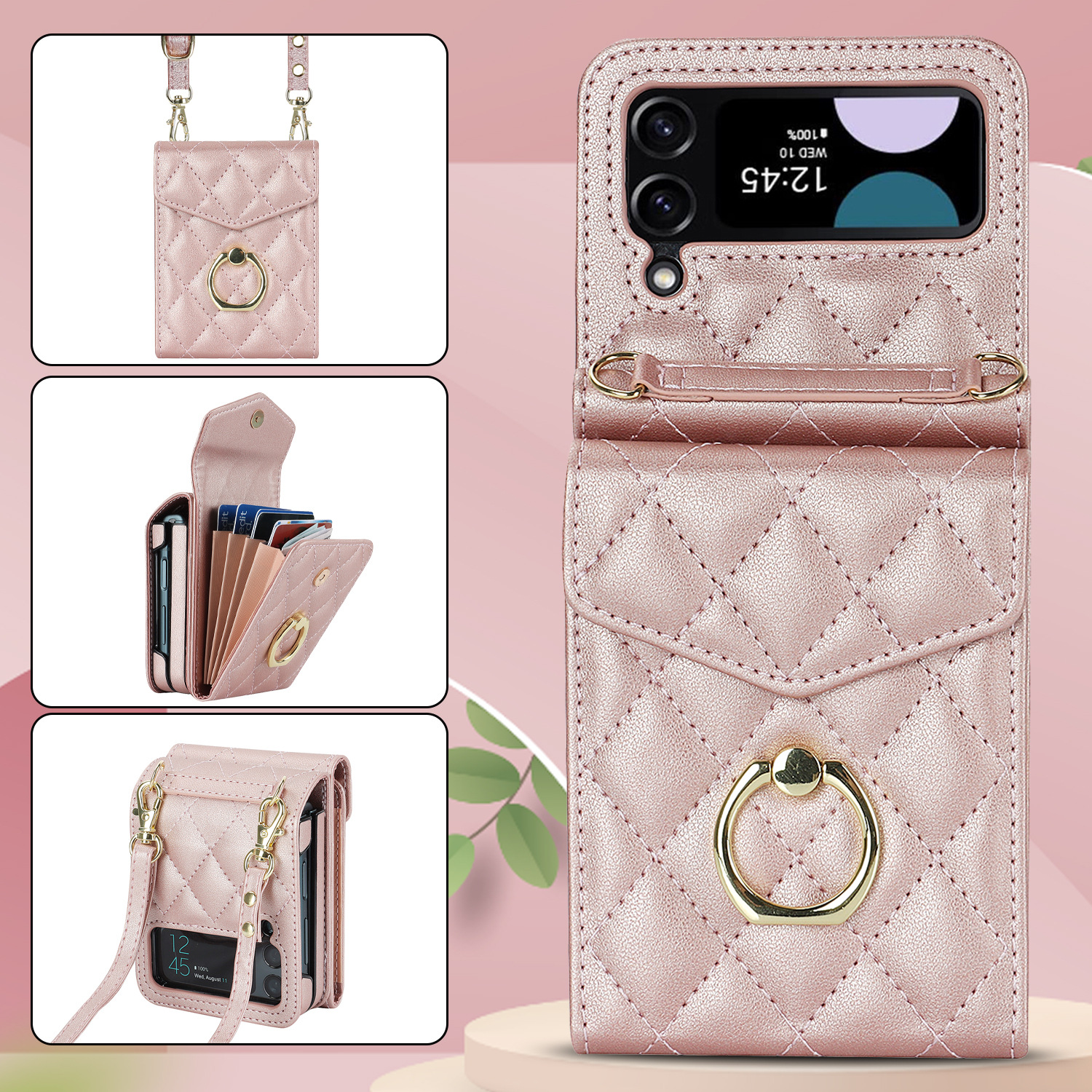 Samsung Flip6 Crossbody Phone Case With Ring And Wallet Cover_voghion.com