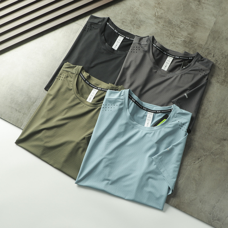 Men's New Summer Outdoor Quick-Drying Ice Silk Breathable and Comfortable Elastic Sports Running Fitness Training Short-Sleeved T-Shirt