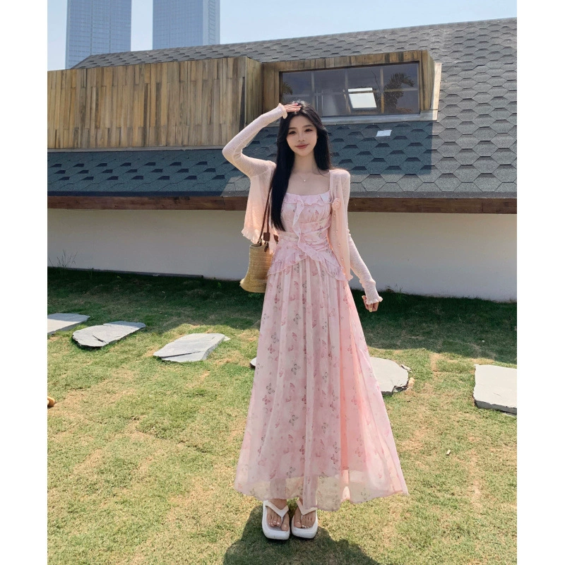 Summer dress, concealer, set, flowered, slim fit