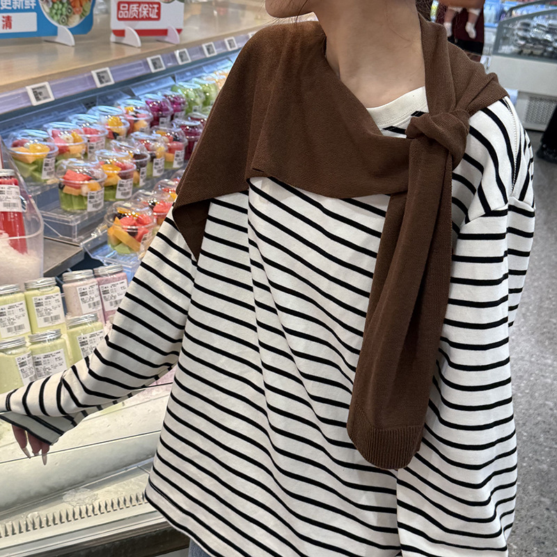 Challas de punto para mujeres primavera y verano coreano nuevo exterior de color sólido pequeño challas de aire acondicionado sala challas cuello falso hombro