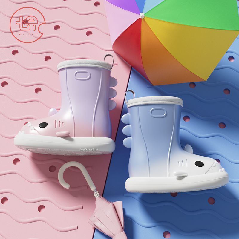 [Colorful Choices] Gradient Shark Children's Rain Boots Boys' Rain Boots Girls' Rubber Shoes Cartoon Lightweight Anti-Slip Baby