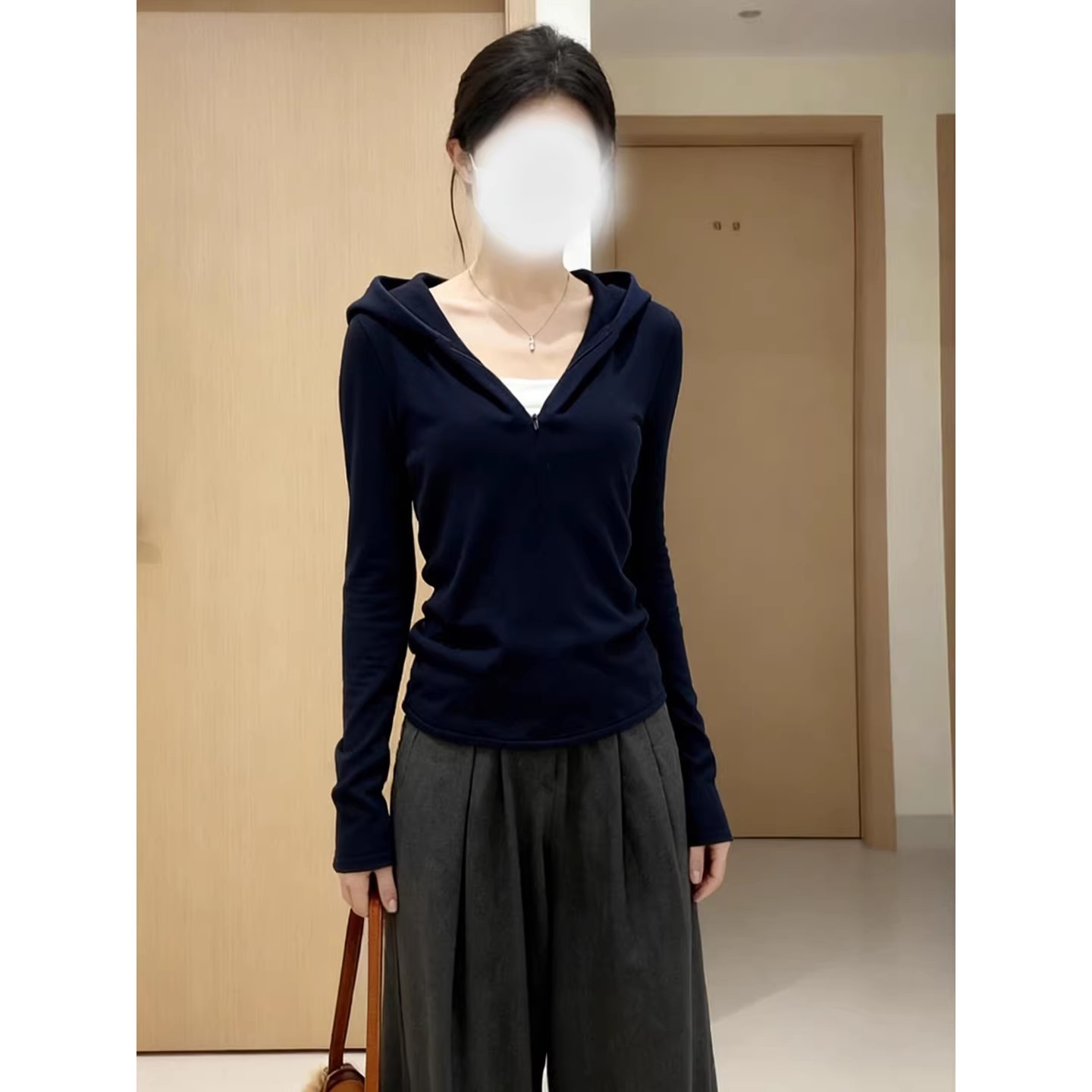拉链半开领连帽正肩上衣女春季秋冬美式辣妹显瘦时髦卫衣长袖T恤
