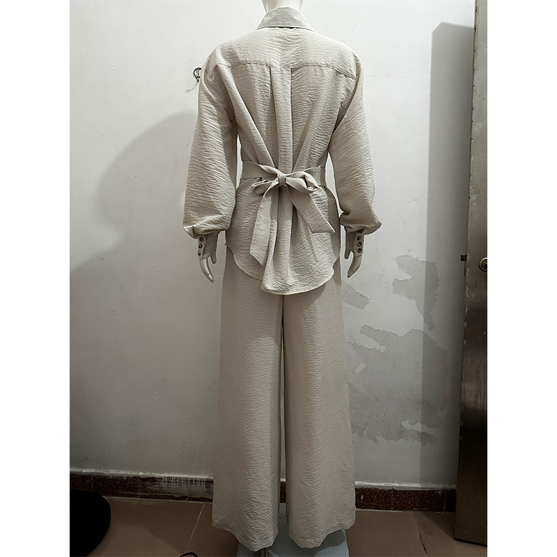 GraceChic GraceChic Set casual alla moda latino-americana, elegante, tinta unita, con maniche a lanterna, camicia monopetto a vita alta_voghion.com