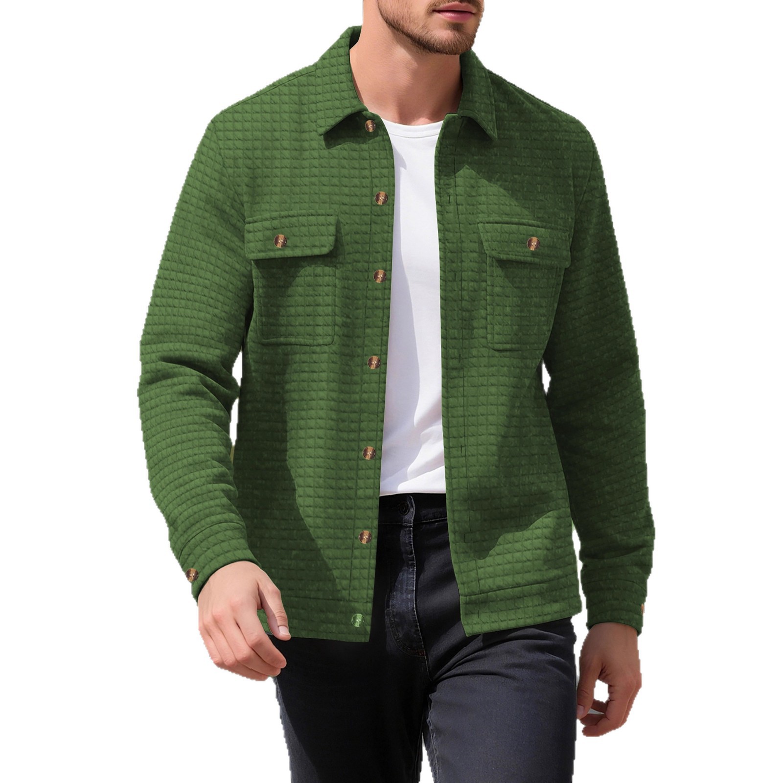 Monochrome Man- European American Cross-Border Spring And Autumn Men's Casual Jacquard Small Checkered Loose Knitted Work Jacket_voghion.com
