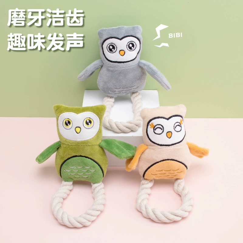Собачья плюшевая игрушка Хлопковая веревка сова голосовая игрушка