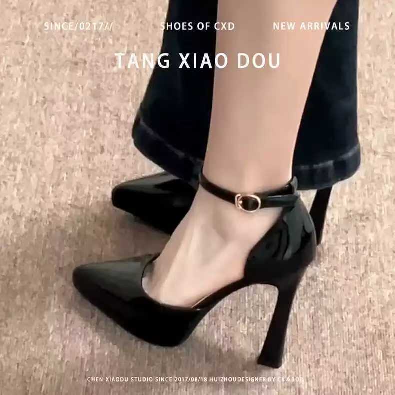 Waterproof Platform One-Strap Women's High Heels 2025 Summer New Pointed Black Single Shoes Sexy Elegant Sandals_vogvips.com