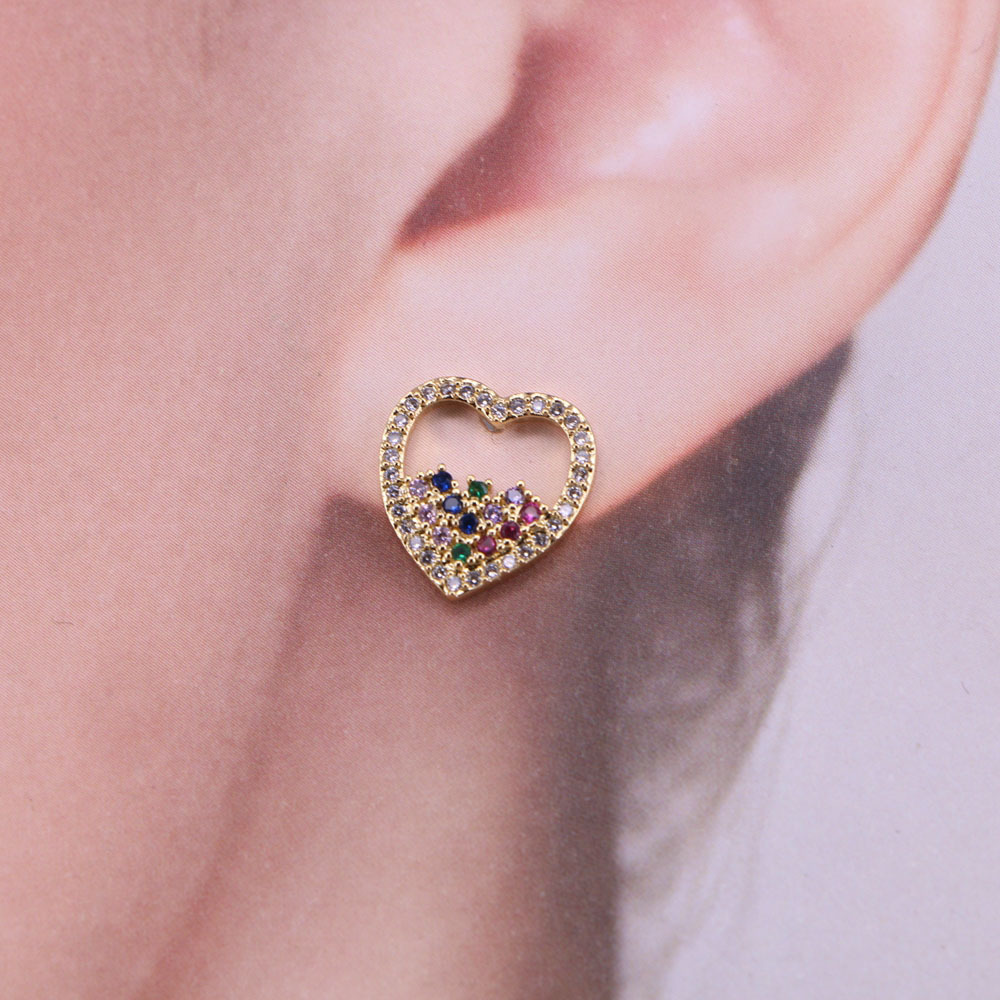 Korean Copper Micro-set Zircon Peach Heart Pineapple Geometric Sweet Earrings display picture 2