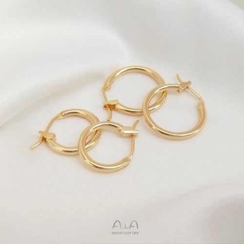 Color-preserving 14K bag real gold French earrings simple hoop earrings European and American ins handmade materials diy earrings accessories
