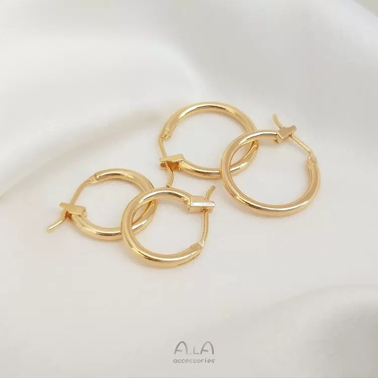 保色14K包真金法式耳圈简易圆圈耳环欧美ins手作材料diy耳饰配件