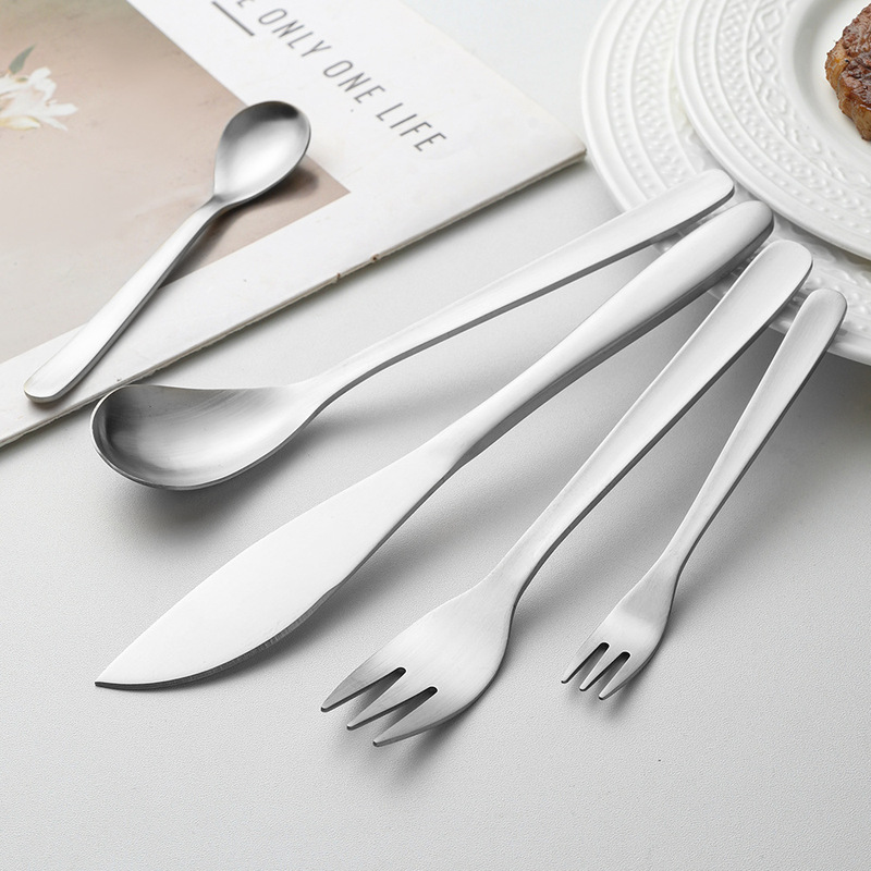 Japanese Sori Yanagi Sandblasted Stainless Steel 304 Western-Style Spoon, Fork, Knife, Rice Soup Spoon, Coffee Dessert Spoon