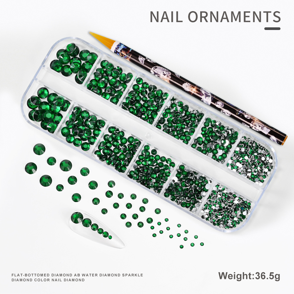 Decoraciones de Uñas con Pedrería de Fondo Plano, Superventas Transfronterizas, para Niñas, Caja de 12 Compartimentos, Accesorios de Plástico para Decoración de Uñas con Pedrería de Colores, Venta al por Mayor