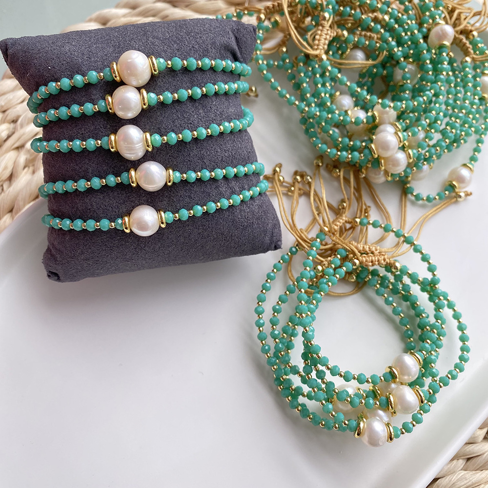 5g Weight Bracelets Classification 1 Piece Fashion Geometric Artificial Crystal Freshwater Pearl Beaded Unisex Bracelets