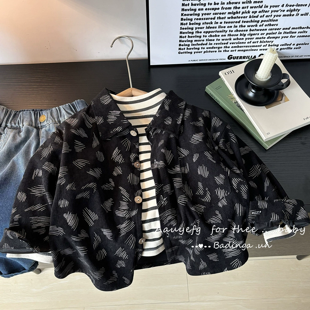 Новая верхняя одежда для мальчиков, детские рубашки с длинными рукавами, кардиганы, рубашки для девочек, топы, новая верхняя одежда в полоску, свободная элегантная.