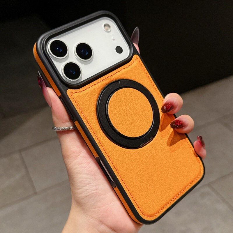 适用iPhone17ProMax磁吸手机壳旋转支架苹果16E皮革17air防摔保护|undefined