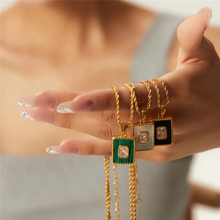 Square Titanium Steel Pendant Necklace