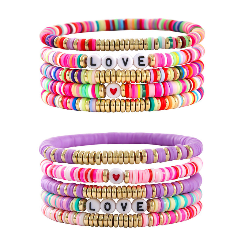 SHEIN Cross-border New Five-piece LOVE Love Bracelet Multi-layer Stacked Wear Bracelet Color Soft Ceramic Jewelry