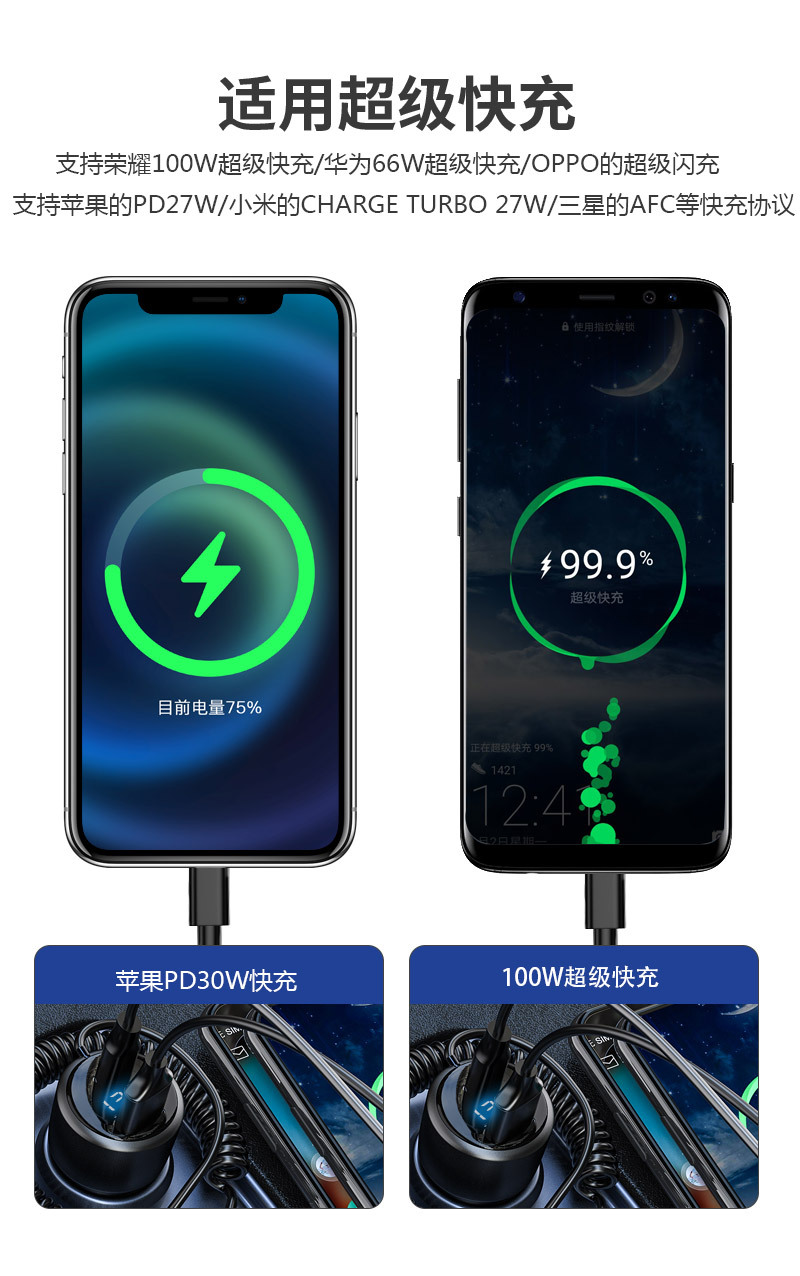 One-To-Three Super Fast Charging Car Charger, Mobile Phone Cigarette Lighter Adapter, Car Charger with USB Port