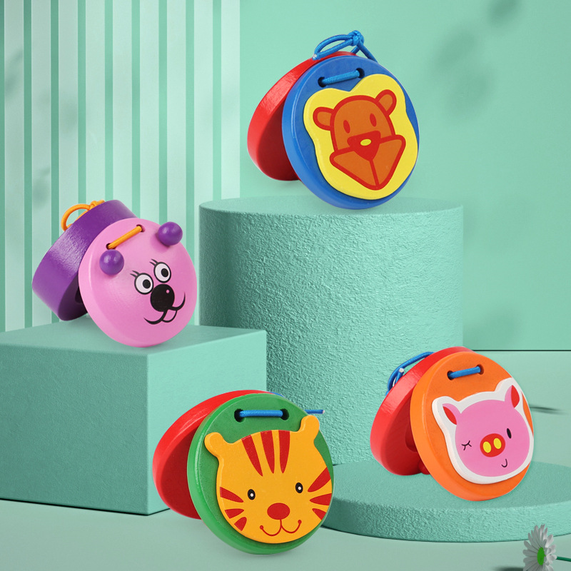 Instrumentos musicales de madera Orff para niños, dibujos animados, castañuelas, ayudas didácticas, iluminación para niños, juguetes educativos para la primera infancia