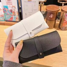 厂家批发新款单钉墨镜PU皮盒软包太阳镜盒时尚黑色手提便携钉扣盒