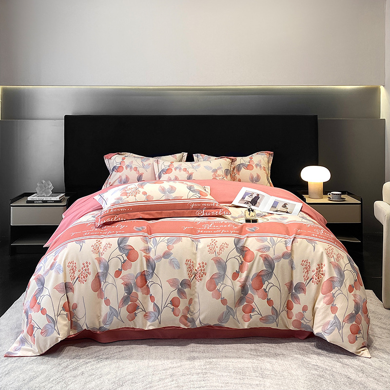 Nuevo juego de cuatro piezas de lana gruesa y cepillada, ropa de cama de edredón de impresión de lujo ligero para el hogar, ropa de cama de otoño e invierno al por mayor