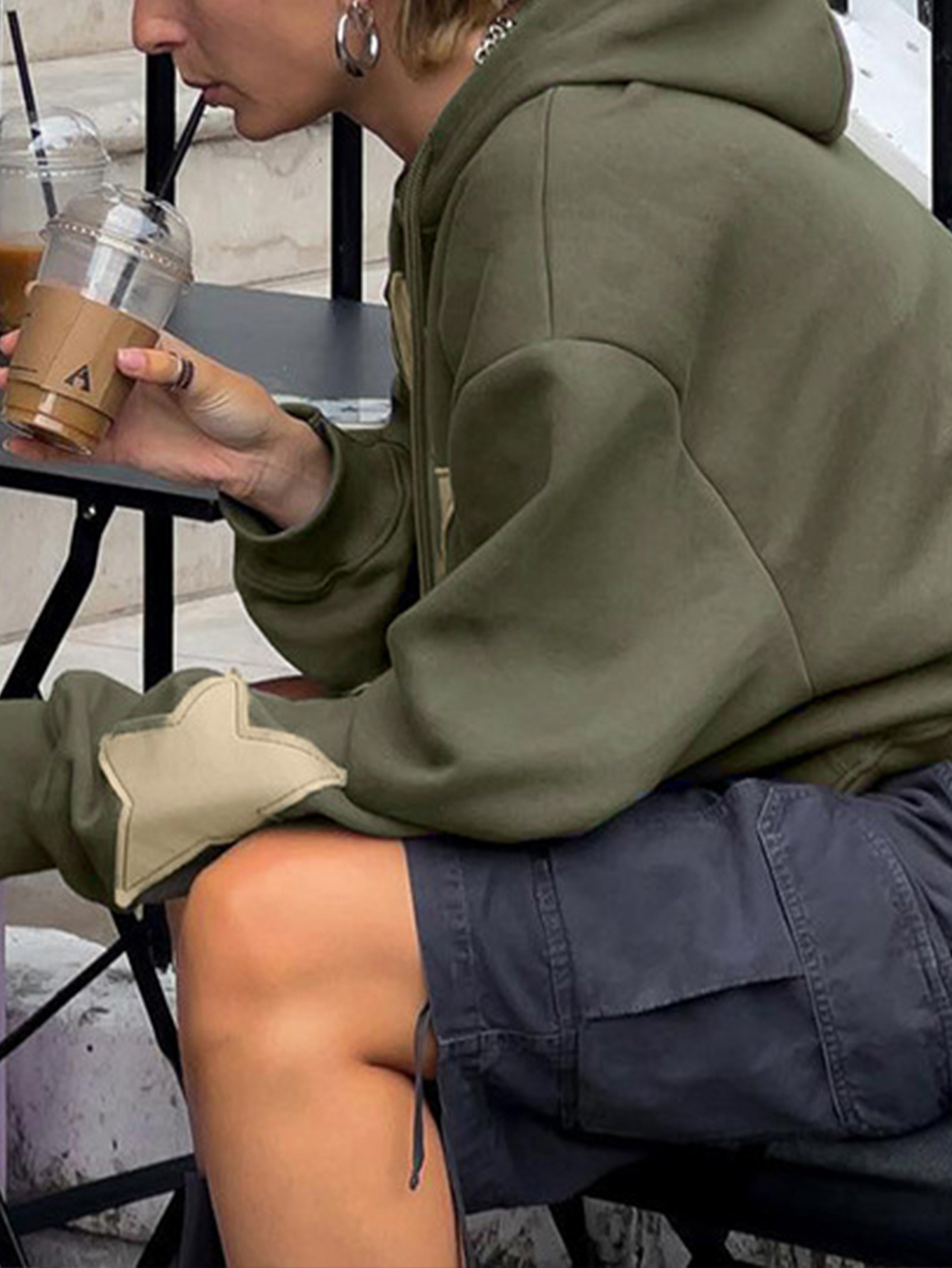 Vêtements pour femmes, style urbain, mode, veste David oversize à capuche et poches zippées, patchwork cinq étoiles, automne/hiver, vêtements d'extérieur décontractés_voghion.com