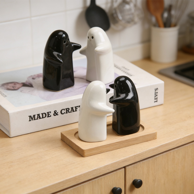 창조적 인 유령 축제 세라믹 장식품 귀여운 만화 세라믹 두개골 호박 가정 매일 보석 트레이 소금과 후추 병