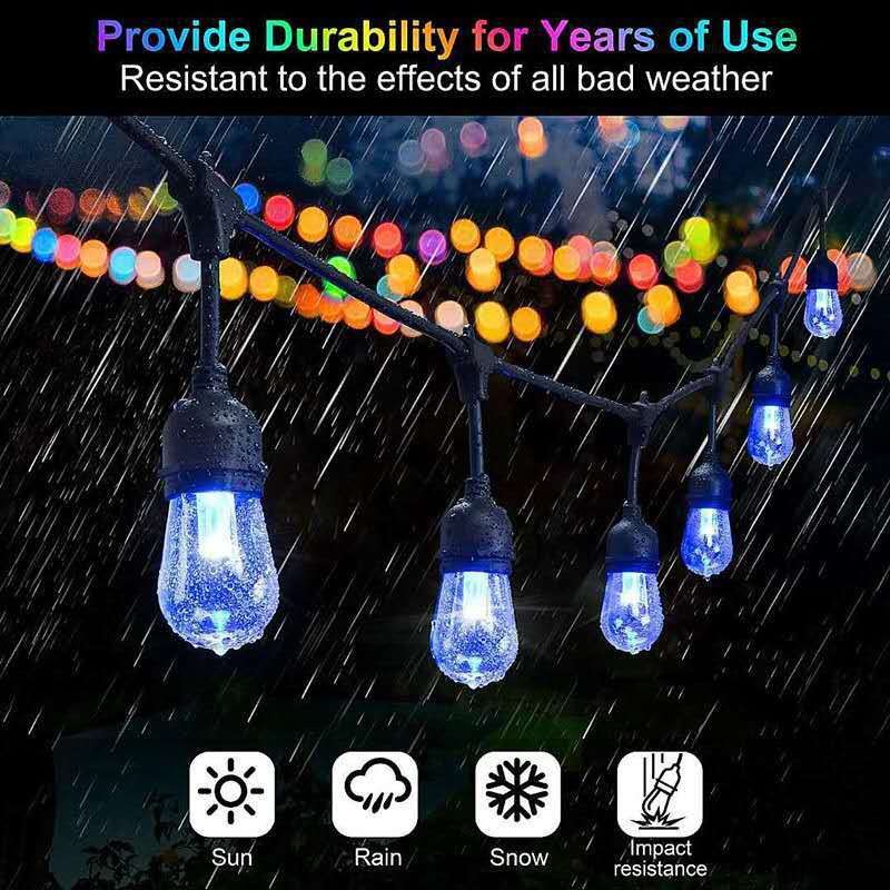 IP65 Waterproof Color-Chasing LED String Lights – Solar/Plug-in Remote Control (16FT/32FT/49FT, S14 Bulbs, CE Certified, For Garden/Christmas/Party)_voghion.com